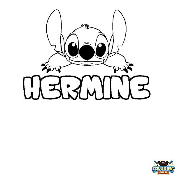 Coloring page first name HERMINE - Stitch background