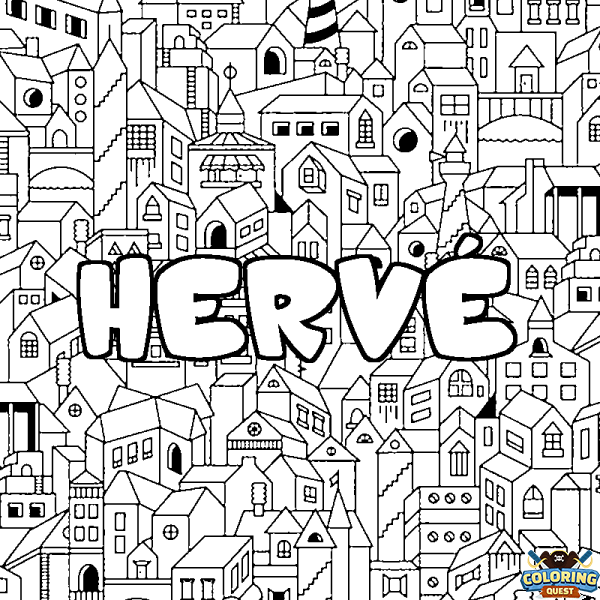Coloring page first name HERV&Eacute; - City background