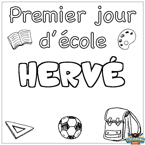 Coloring page first name HERV&Eacute; - School First day background