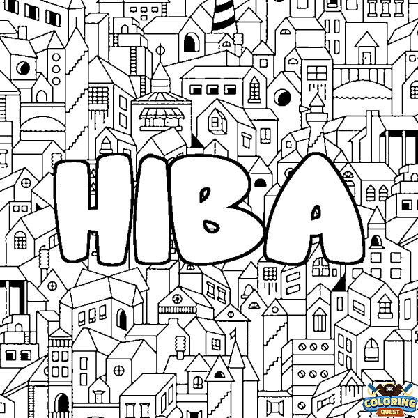 Coloring page first name HIBA - City background