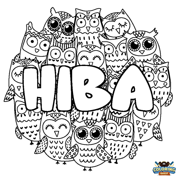 Coloring page first name HIBA - Owls background