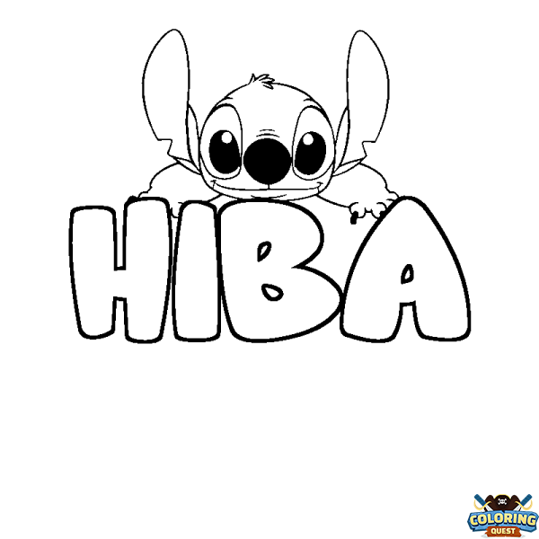 Coloring page first name HIBA - Stitch background