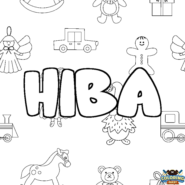 Coloring page first name HIBA - Toys background