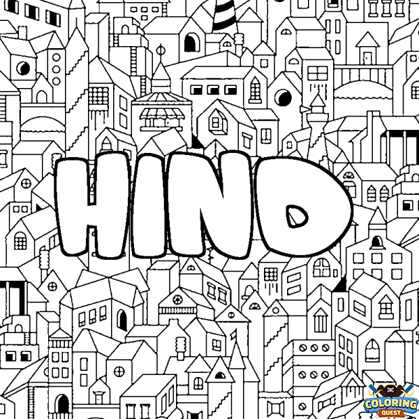 Coloring page first name HIND - City background