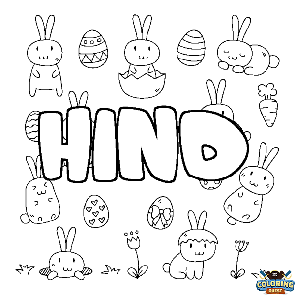 Coloring page first name HIND - Easter background