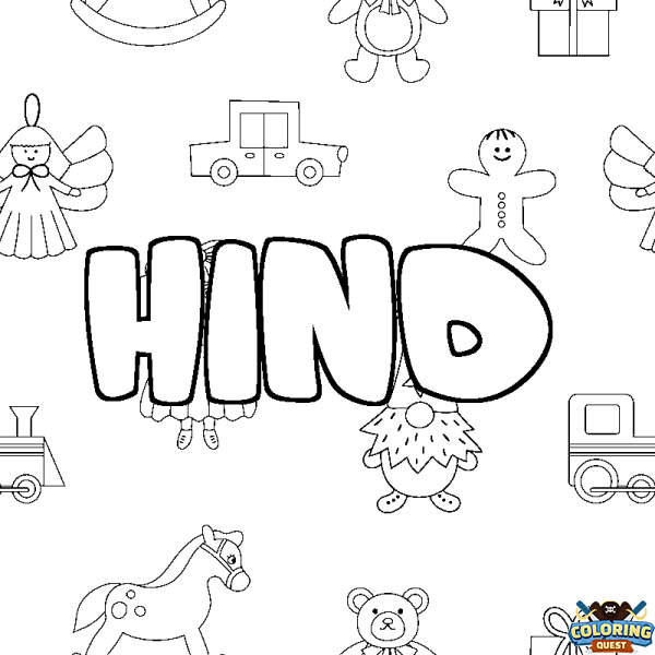 Coloring page first name HIND - Toys background