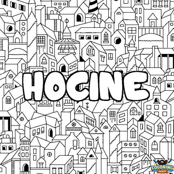 Coloring page first name HOCINE - City background
