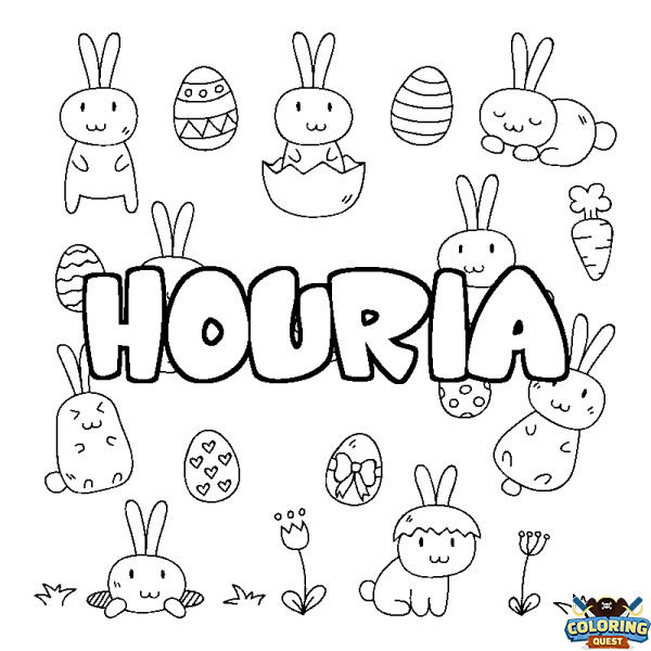 Coloring page first name HOURIA - Easter background