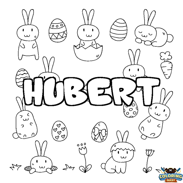 Coloring page first name HUBERT - Easter background