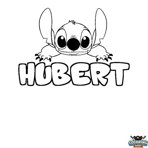 Coloring page first name HUBERT - Stitch background