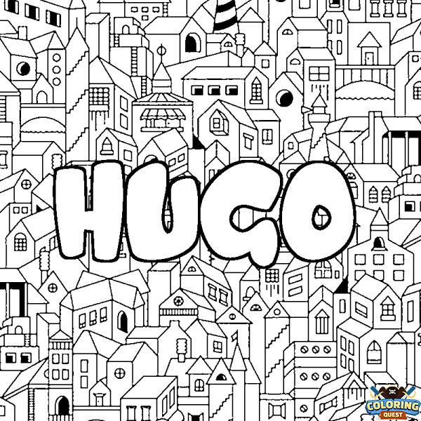 Coloring page first name HUGO - City background