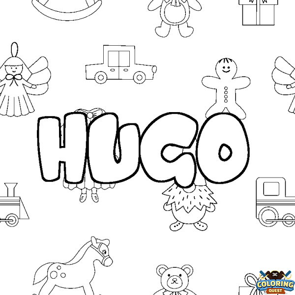 Coloring page first name HUGO - Toys background