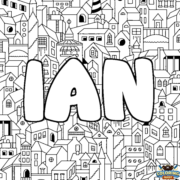 Coloring page first name IAN - City background
