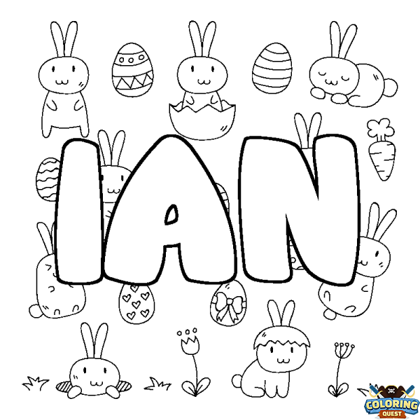 Coloring page first name IAN - Easter background