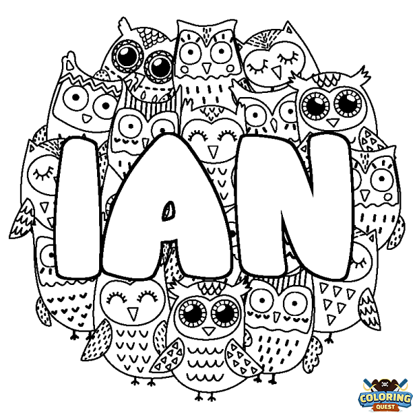 Coloring page first name IAN - Owls background