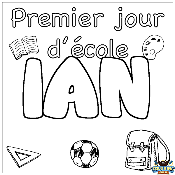 Coloring page first name IAN - School First day background