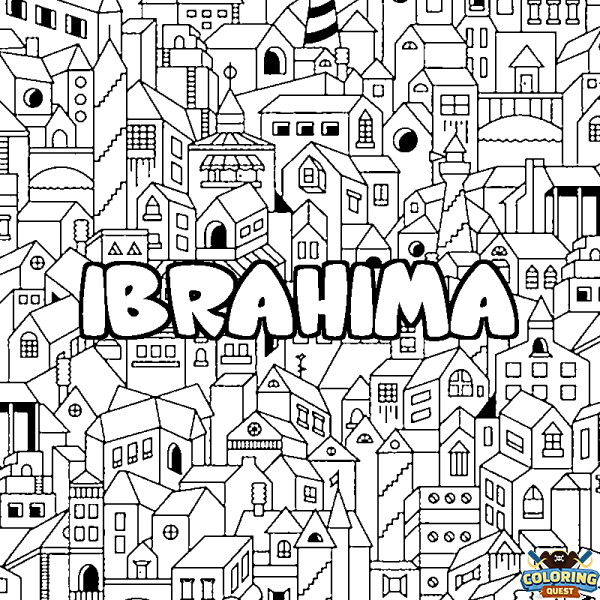 Coloring page first name IBRAHIMA - City background