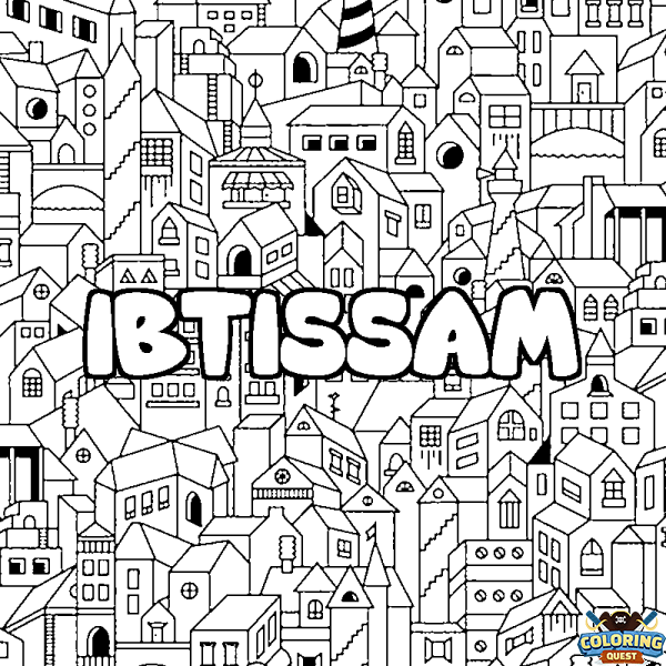 Coloring page first name IBTISSAM - City background