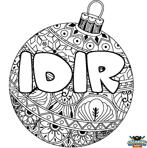 Coloring page first name IDIR - Christmas tree bulb background