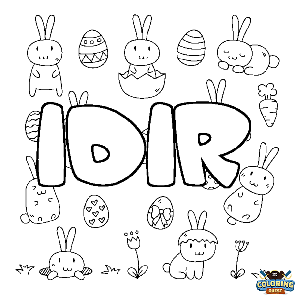Coloring page first name IDIR - Easter background