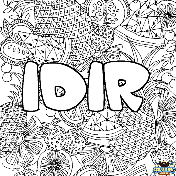 Coloring page first name IDIR - Fruits mandala background