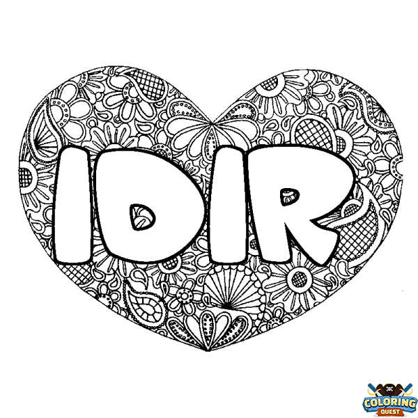 Coloring page first name IDIR - Heart mandala background