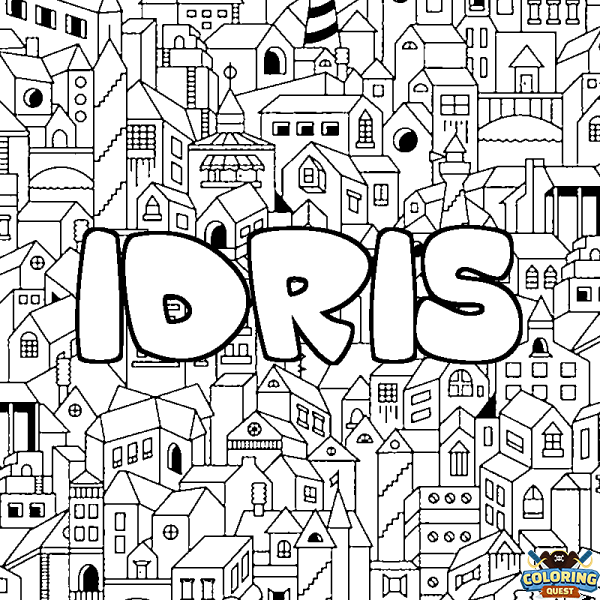 Coloring page first name IDRIS - City background