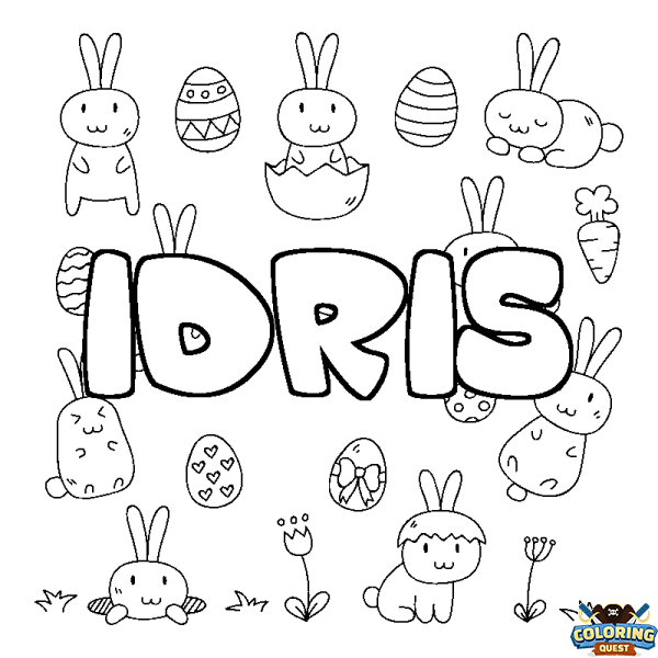 Coloring page first name IDRIS - Easter background