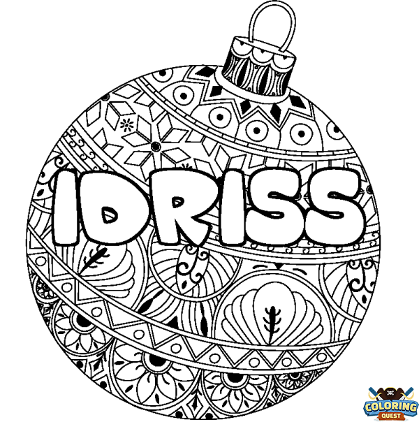 Coloring page first name IDRISS - Christmas tree bulb background