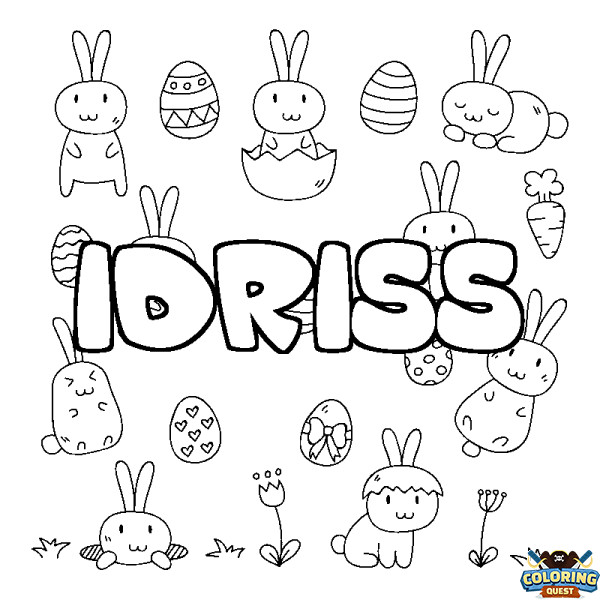 Coloring page first name IDRISS - Easter background
