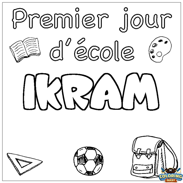 Coloring page first name IKRAM - School First day background