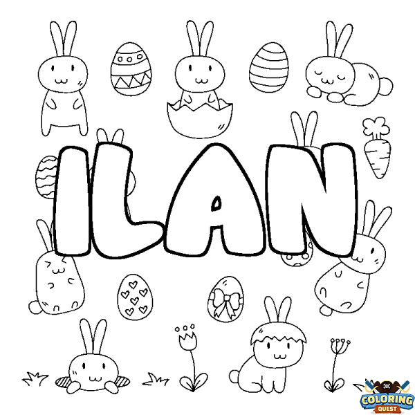 Coloring page first name ILAN - Easter background