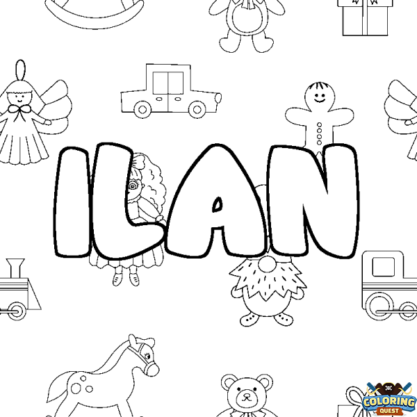 Coloring page first name ILAN - Toys background