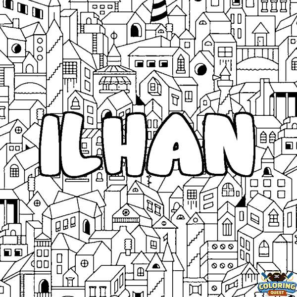 Coloring page first name ILHAN - City background