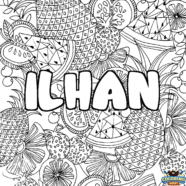 Coloring page first name ILHAN - Fruits mandala background