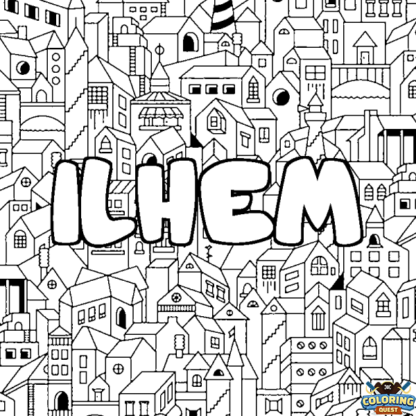 Coloring page first name ILHEM - City background