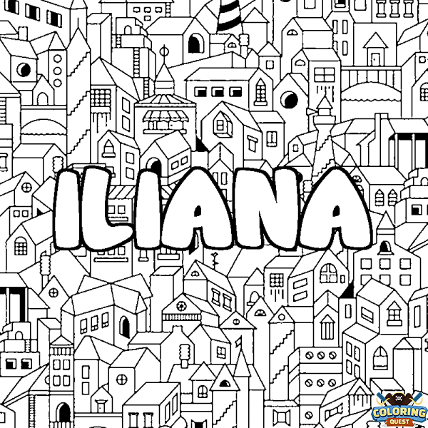 Coloring page first name ILIANA - City background