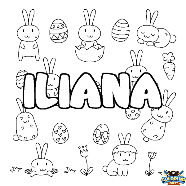 Coloring page first name ILIANA - Easter background