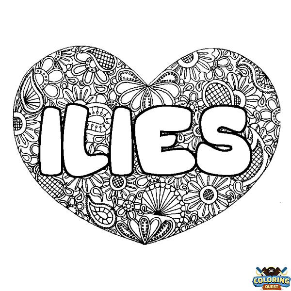 Coloring page first name ILIES - Heart mandala background