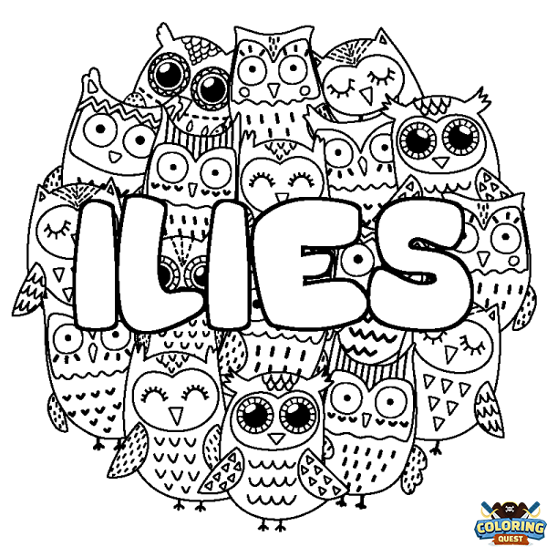 Coloring page first name ILIES - Owls background