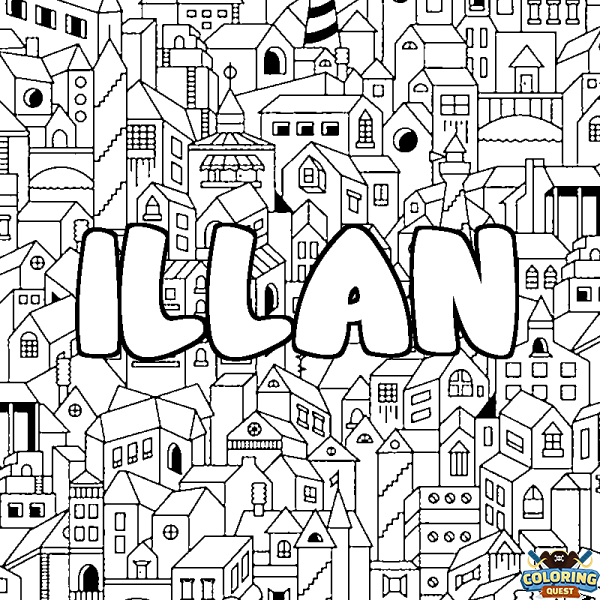 Coloring page first name ILLAN - City background