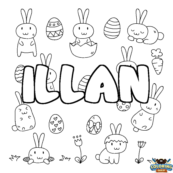 Coloring page first name ILLAN - Easter background