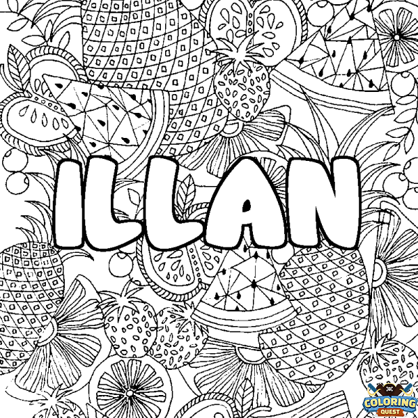 Coloring page first name ILLAN - Fruits mandala background