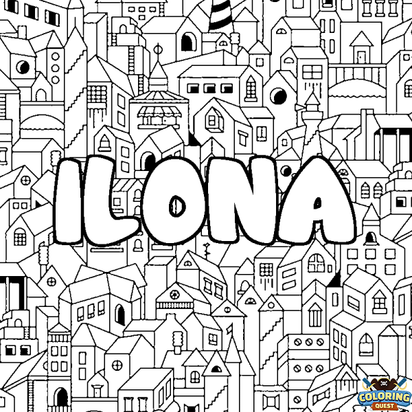 Coloring page first name ILONA - City background