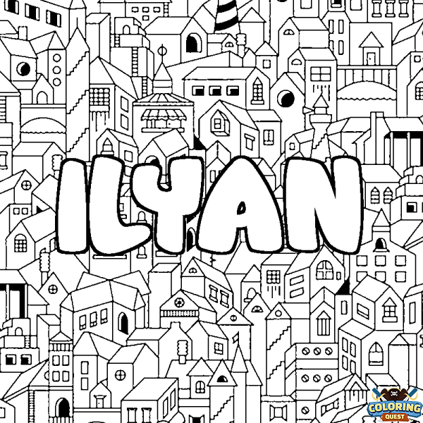 Coloring page first name ILYAN - City background