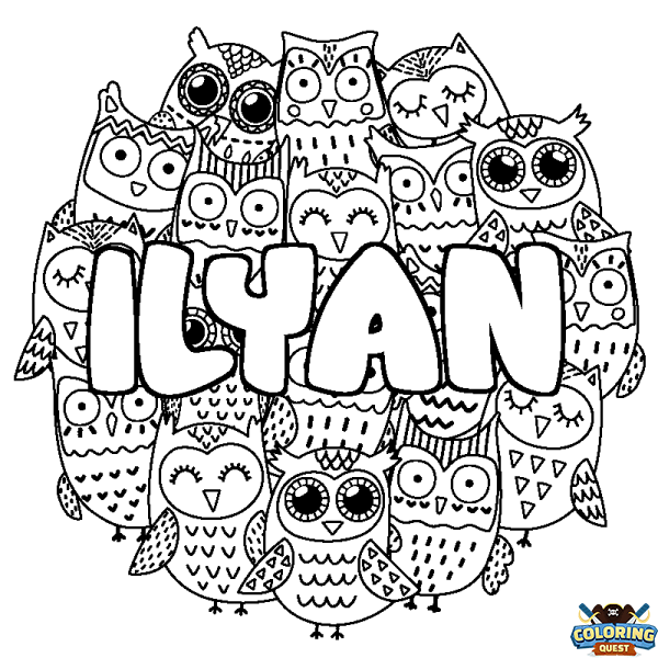 Coloring page first name ILYAN - Owls background