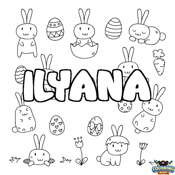 Coloring page first name ILYANA - Easter background