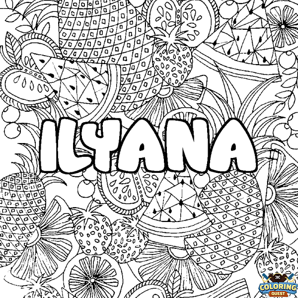 Coloring page first name ILYANA - Fruits mandala background