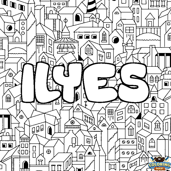 Coloring page first name ILYES - City background