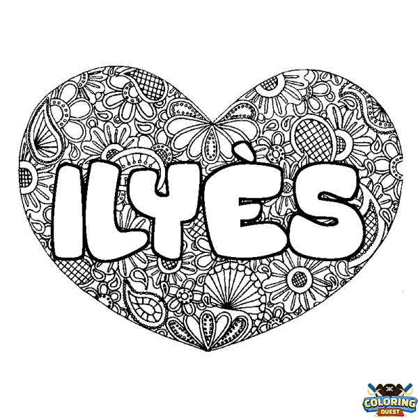 Coloring page first name ILY&Egrave;S - Heart mandala background